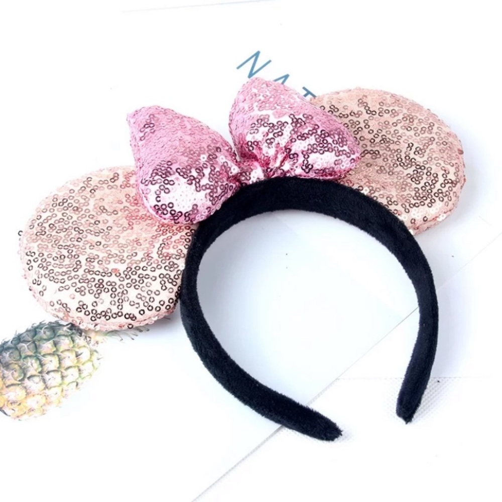 New Minnie Mouse Ears | Champagne Sequin Ears with Light Pink Sequin Bow